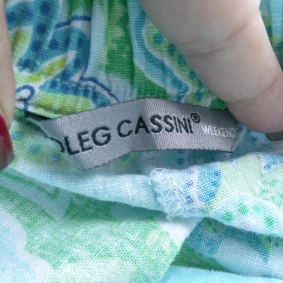 Oleg Cassini Weekend Blue Green Paisley Print Cropped Pants L - Picture 5 of 6